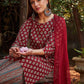 Floral Printed Pure Cotton Straight Kurta With Palazzos & Dupatta - Maroon