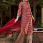Floral Printed Pure Cotton Straight Kurta With Palazzos & Dupatta - Maroon