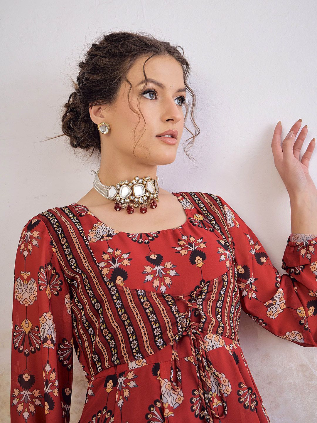 Floral Printed Round Neck Anarkali Georgette Kurta With Palazzo