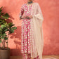 Floral Printed Round Neck Anarkali Kurta With Palazzos & Dupatta