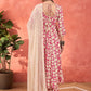 Floral Printed Round Neck Anarkali Kurta With Palazzos & Dupatta