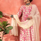 Floral Printed Round Neck Anarkali Kurta With Palazzos & Dupatta