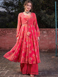 Floral Printed Round Neck Georgette Anarkali Kurta With Palazzos