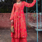 Floral Printed Round Neck Georgette Anarkali Kurta With Palazzos