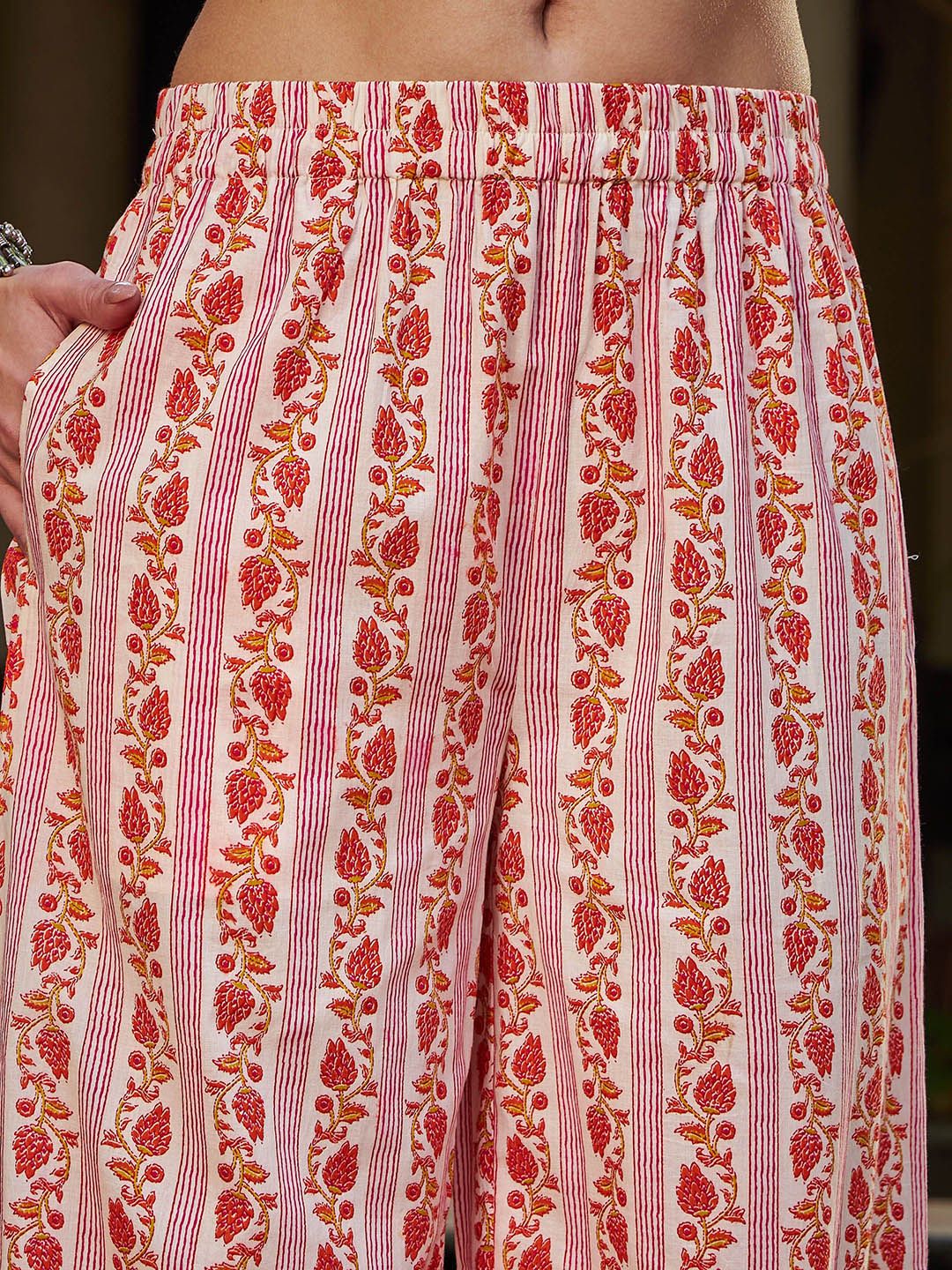 Floral Printed Round Neck Pure Cotton Kurta With Palazzos & Dupatta