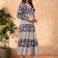 Floral Printed Round Neck Tiered A-Line Pure Cotton Kurta With Trousers