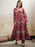 Floral Printed Round Neck Tiered Anarkali Pure Cotton Kurta With Trouser