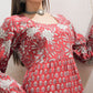 Floral Printed Round Neck Tiered Anarkali Pure Cotton Kurta With Trouser