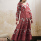 Floral Printed Round Neck Tiered Anarkali Pure Cotton Kurta With Trouser