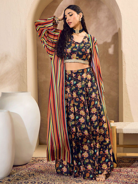 Floral Printed Sequinned V-Neck Ready to Wear Lehenga Choli
