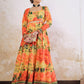 Floral Printed Square Neck Empire Sequinned Anarkali Kurta
