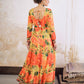 Floral Printed Square Neck Empire Sequinned Anarkali Kurta