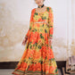 Floral Printed Square Neck Empire Sequinned Anarkali Kurta