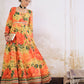 Floral Printed Square Neck Empire Sequinned Anarkali Kurta