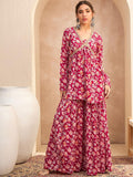 Floral Printed Thread Work Anarkali Kurta with Sharara