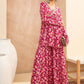 Floral Printed Thread Work Anarkali Kurta with Sharara