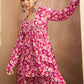 Floral Printed Thread Work Anarkali Kurta with Sharara
