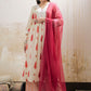 Floral Printed Thread Work Pure Cotton Kurta With Palazzos & Dupatta