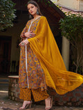 Floral Printed Thread Work Pure Cotton Kurta With Trouser & Dupatta