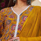 Floral Printed Thread Work Pure Cotton Kurta With Trouser & Dupatta