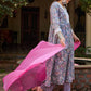 Floral Printed Thread Work Pure Cotton Kurta With Trousers & Dupatta