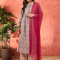 Floral Printed Tie-Up Neck Pure Cotton Kurta With Palazzos & Dupatta