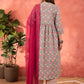 Floral Printed Tie-Up Neck Pure Cotton Kurta With Palazzos & Dupatta