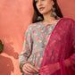 Floral Printed Tie-Up Neck Pure Cotton Kurta With Palazzos & Dupatta