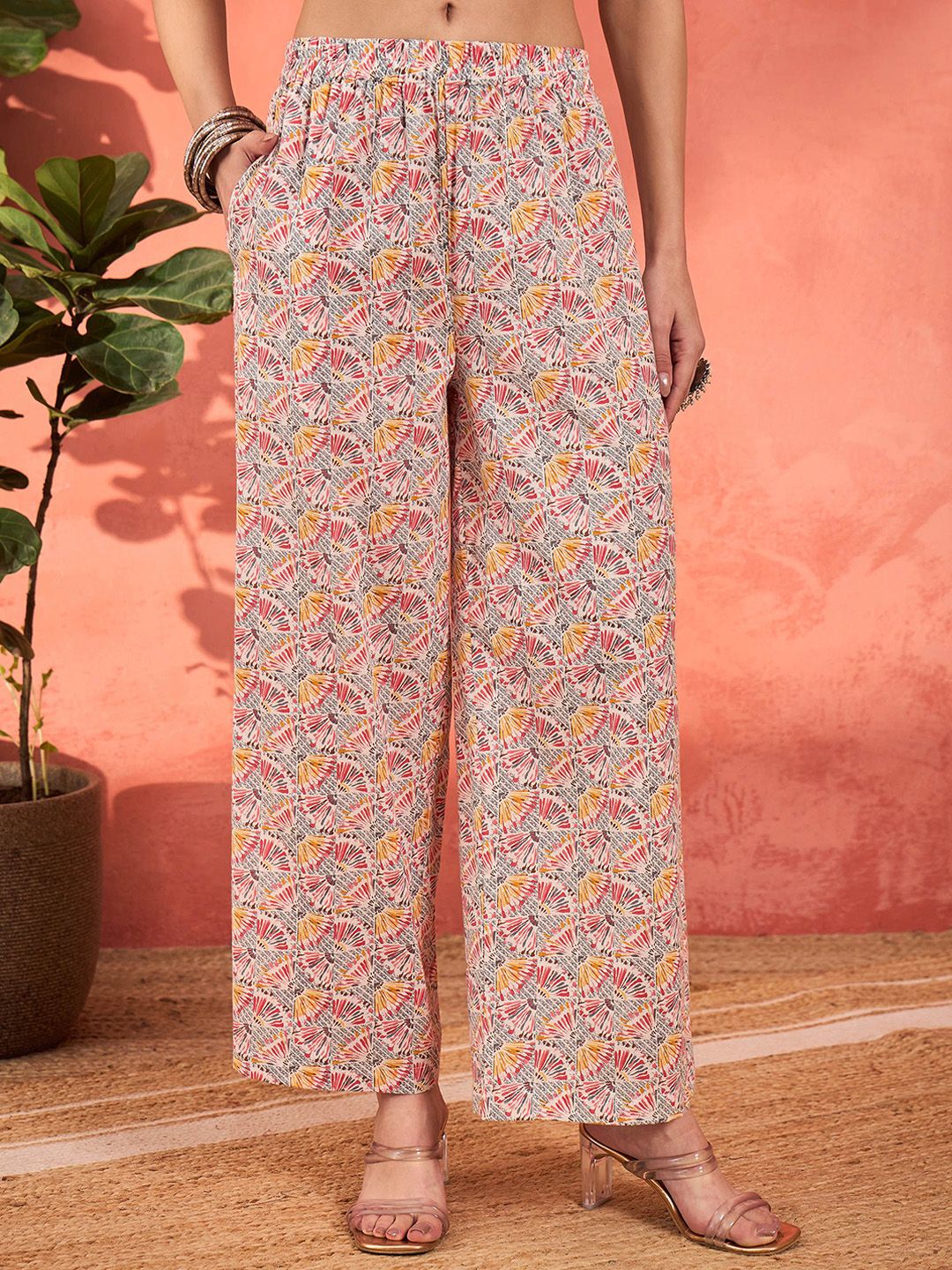 Floral Printed Tie-Up Neck Pure Cotton Kurta With Palazzos & Dupatta