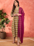 Floral Printed V-Neck Pleated Pure Cotton Kurta With Trousers & Dupatta