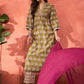 Floral Printed V-Neck Pleated Pure Cotton Kurta With Trousers & Dupatta