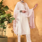 Floral Yoke Design V-Neck Straight Kurta With Trousers & Dupatta