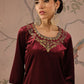 Floral Yoke Design Velvet Kurti with Trouser