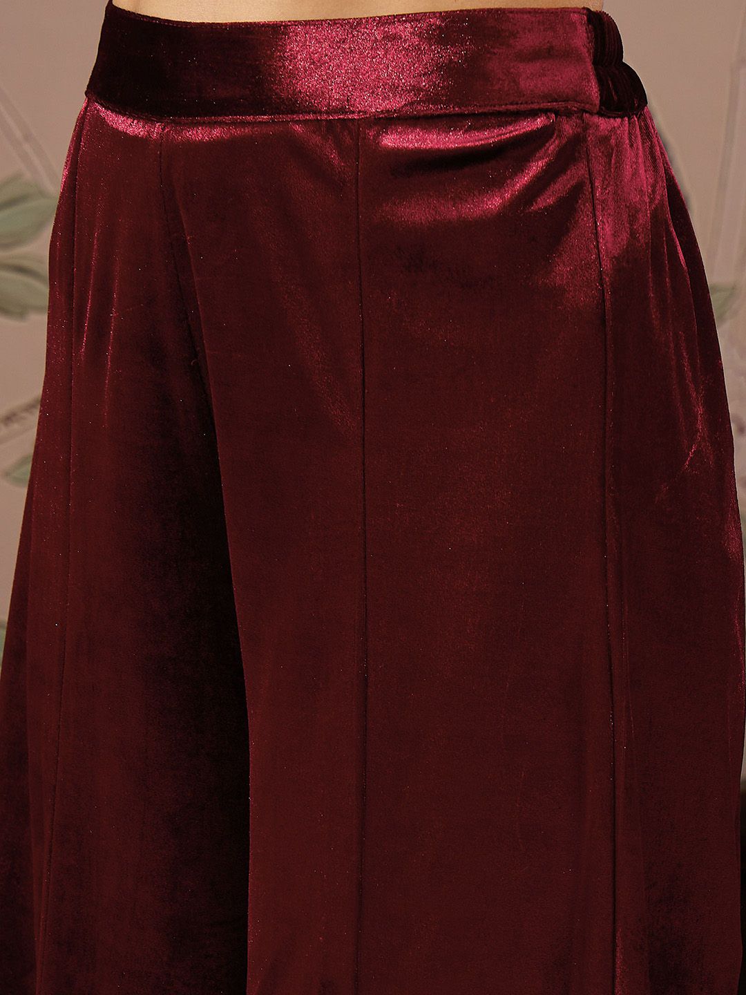 Floral Yoke Design Velvet Kurti with Trouser