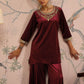 Floral Yoke Design Velvet Kurti with Trouser