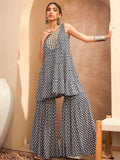 Geometric Printed Tiered A-Line Kurti with Sharara