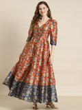 Orange & Blue Floral Maxi Dress
