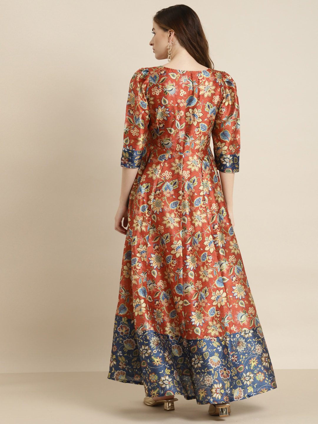 Orange & Blue Floral Maxi Dress
