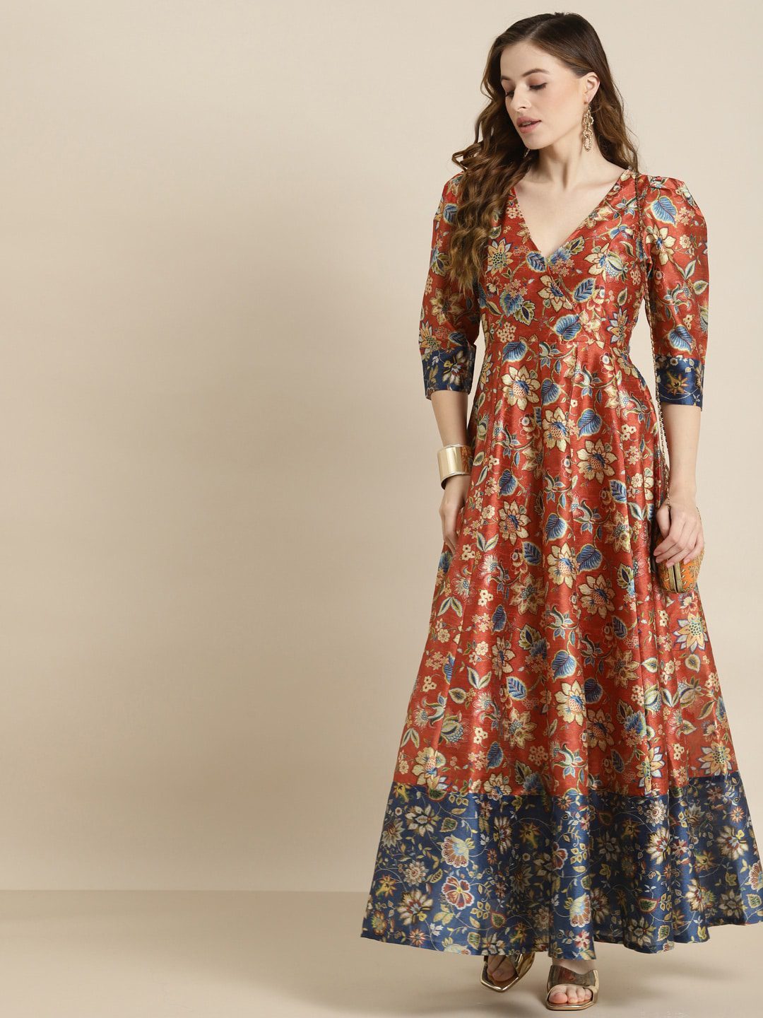 Orange & Blue Floral Maxi Dress