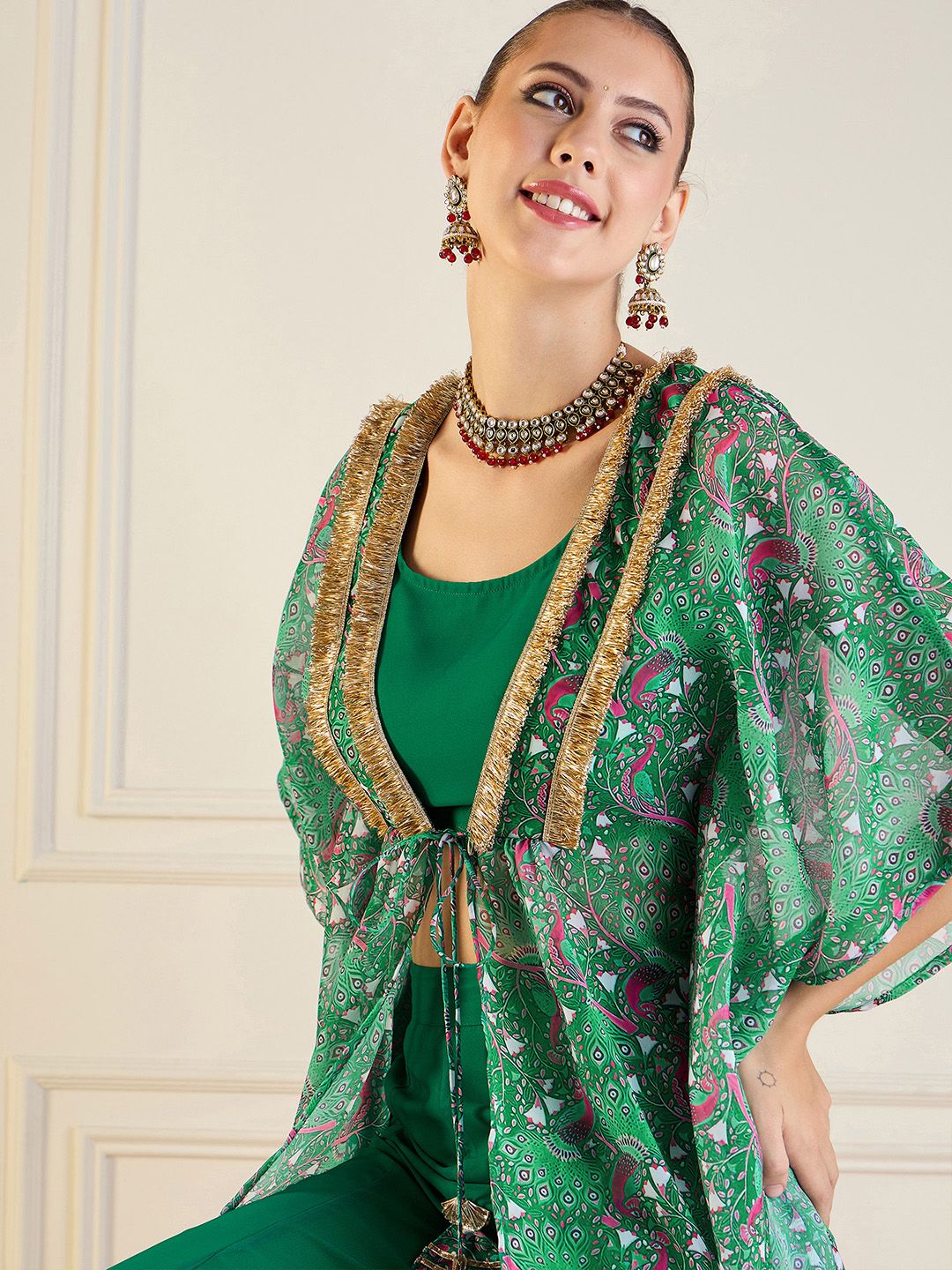 Printed Short Sleeve Shrug Top & Palazzos Co-Ords