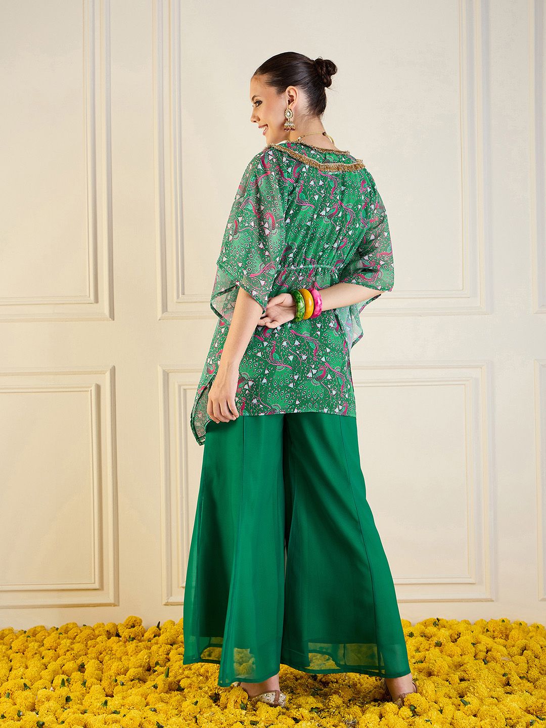 Printed Short Sleeve Shrug Top & Palazzos Co-Ords