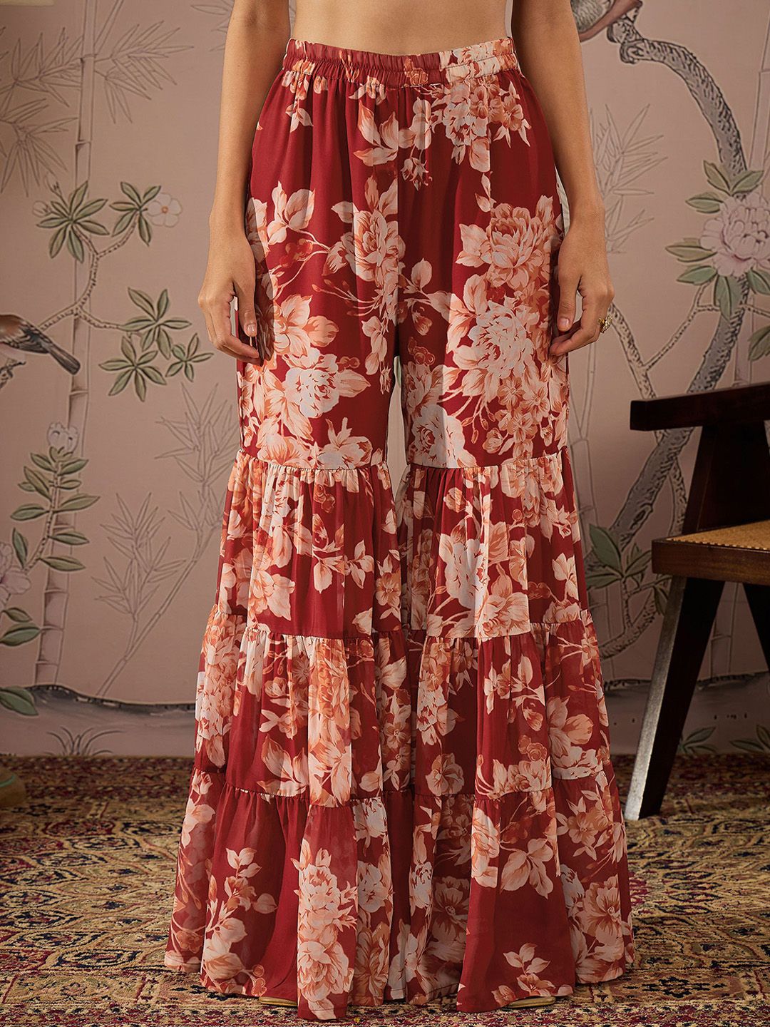 Sequined Crop Top With Sharara & Shrug