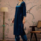 Square Neck Three-Quarter Sleeves Regular Thread Work Velvet Kurta