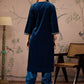 Square Neck Three-Quarter Sleeves Regular Thread Work Velvet Kurta