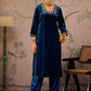 Square Neck Three-Quarter Sleeves Regular Thread Work Velvet Kurta