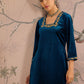 Square Neck Three-Quarter Sleeves Regular Thread Work Velvet Kurta