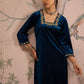 Square Neck Three-Quarter Sleeves Regular Thread Work Velvet Kurta
