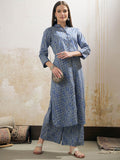 Striped Mandarin Collar Cambric Cotton Straight Kurta With Palazzo