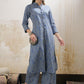 Striped Mandarin Collar Cambric Cotton Straight Kurta With Palazzo