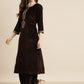 Women Brown & Gold-Toned Ethnic Motifs Embroidered Velvet Kurta